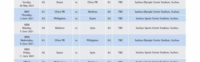 亚足联公布40强赛最终赛程 国足5月30日战关岛队
